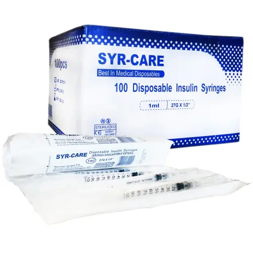 27/29 Gauge x 1/2" Insulin Syringe – Box (100) - 100 Insulin syringes